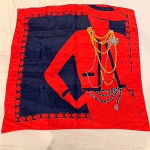Red and Navy Coco Graphic Silk Scarf